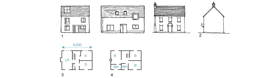 1. Front elevations 2. Side elevations 3. Ground-floor 4. First-floor