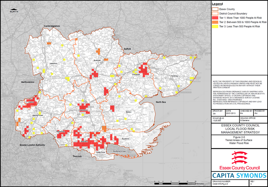Heat map showing priority areas for detailed SWMP study across Essex