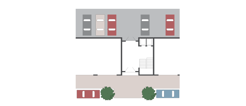 Sketch of internal lobby with through-passage from street to under-deck parking