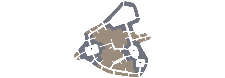 <p>Lower density between nodal points</p><p>a) Nodal points</p><p>b) Core area</p>