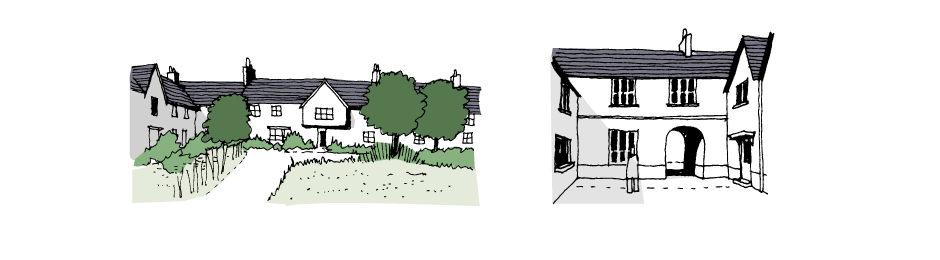 <p>(Left) Wider space with higher proportion of planted surface area </p><p> (Right) Tighter space with hard-paved surface</p>