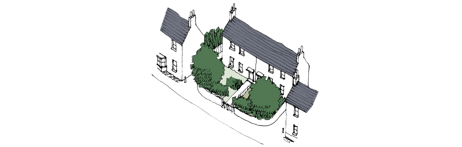 Exceptional use of front gardens in developments at over 20 dwellings per hectare (8 dwellings per acre)