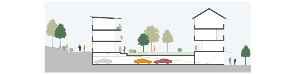 Underground parking with communal space above