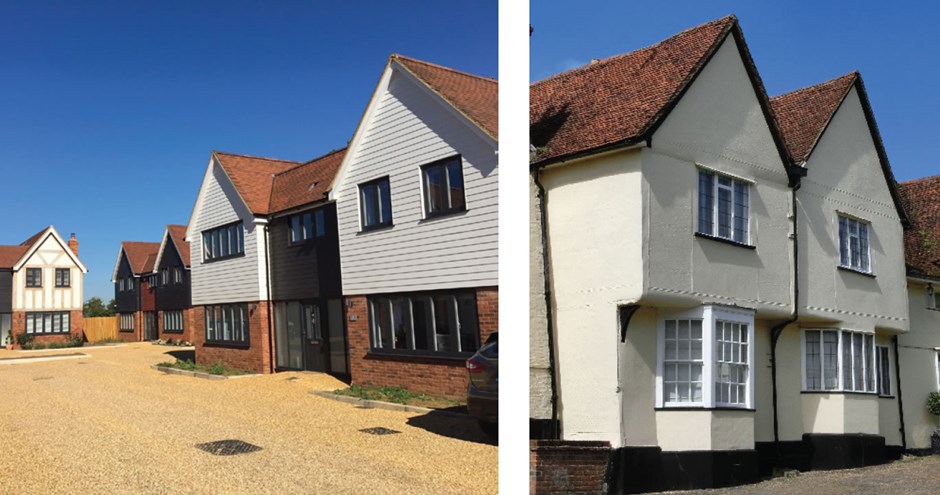 Modern interpretation of farmsteads with traditional Uttlesford materials ; Repeating gable roof forms