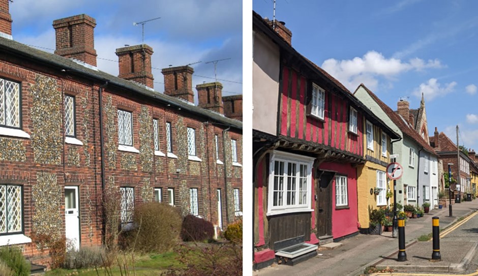 Timber framed medieval terraces and later Victorian terraces provide a tighter urban grain in the cores of the towns and villages.