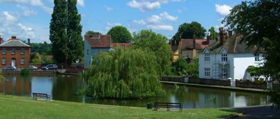 Doctor's Pond near the centre of great Dunmow forms an attractive focal open space.