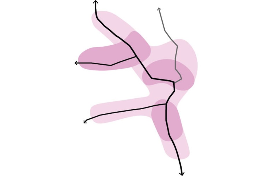 Smaller villages such as Manueden have modest densities as a result of their location. Peaks in density are found at intersections relating to uses and the polyfocal nature of the settlement morphology.