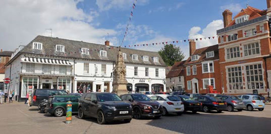 The Market Square in Saffron Walden is a key destination for the district, used for markets and events.