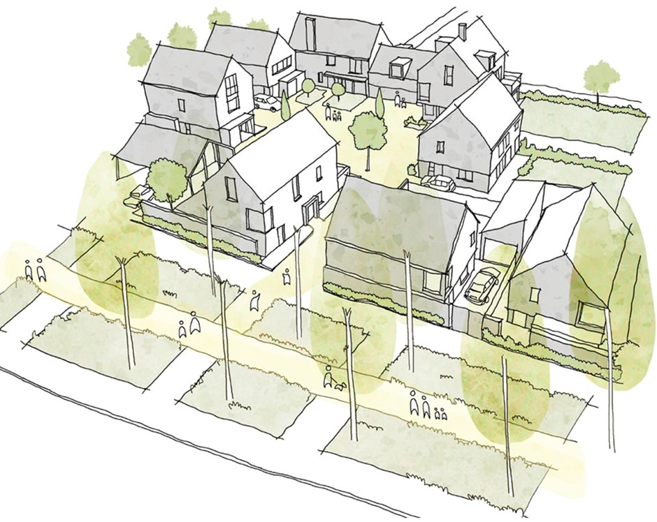 Farmsteads across Uttlesford have been reinterpreted at The Avenue in Saffron Walden. The grouping utilises a local spatial typology whilst providing a mix of building types and forms. The block depth allows for efficient and interesting use of land, allowing a mature avenue of line trees to be retained.