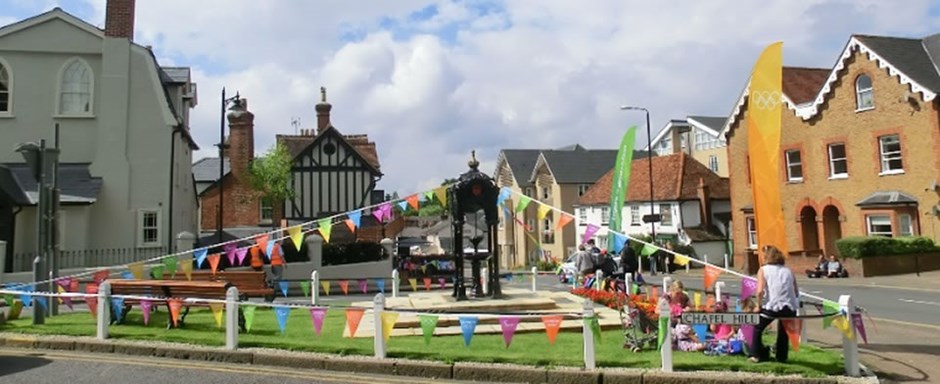 Focal space at the top of Chapel Hill in Stansted Mountfitchet becomes a space for community events and celebrations.