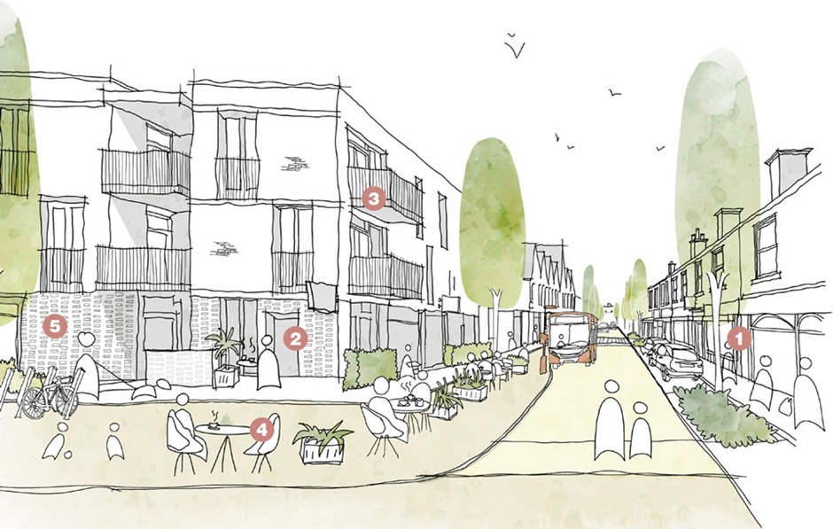 Illustrative sketch for successful active street frontages within residential neighbourhoods.
